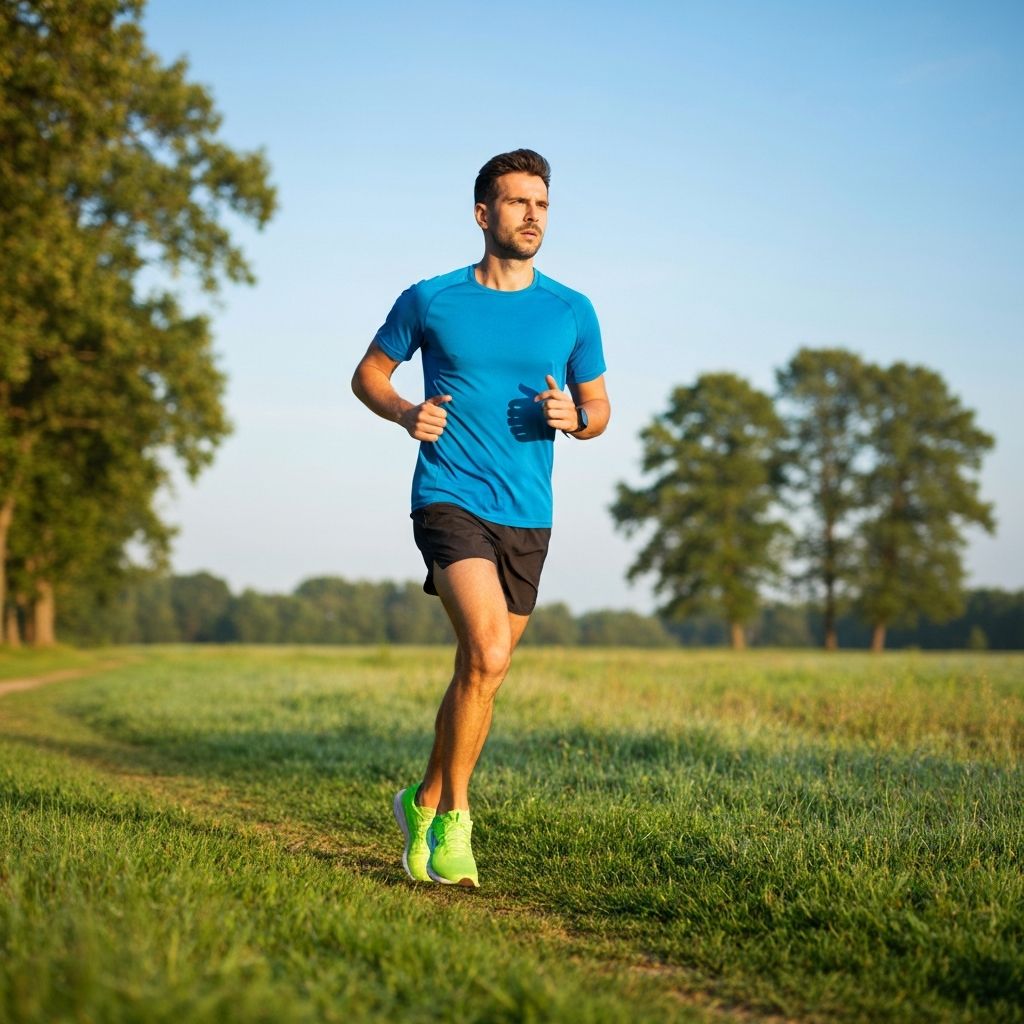 Muž běhá v přírodě